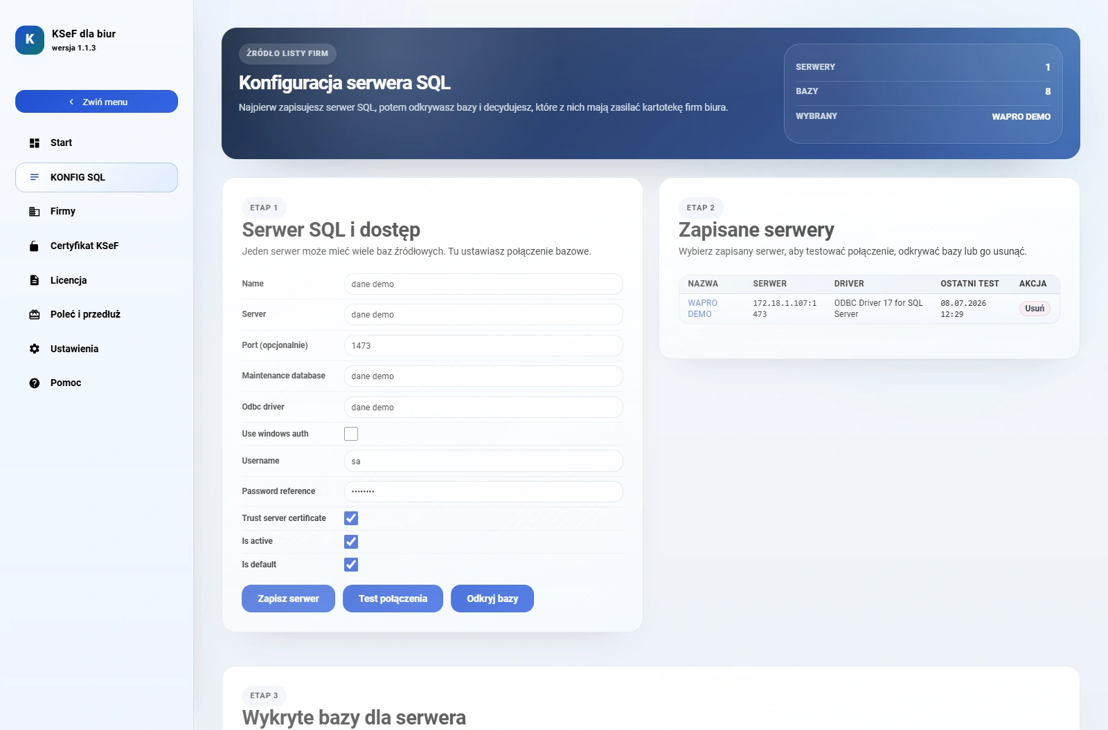 Konfiguracja połączenia z bazą SQL